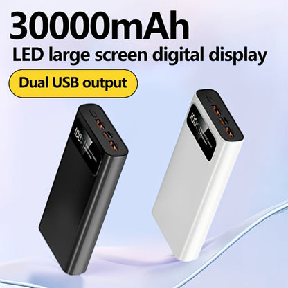 Power Bank 30000mAh 22.5W with Two-Way Charging, Dual USB, USB-C and Digital Display in White
