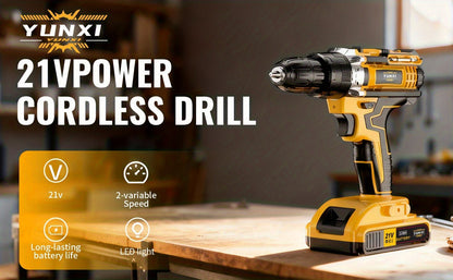 Cordless Impact Drill Set 21V - Wireless Power Drill with Battery & Quick Charger, Multifunctional Tool Kit for Home