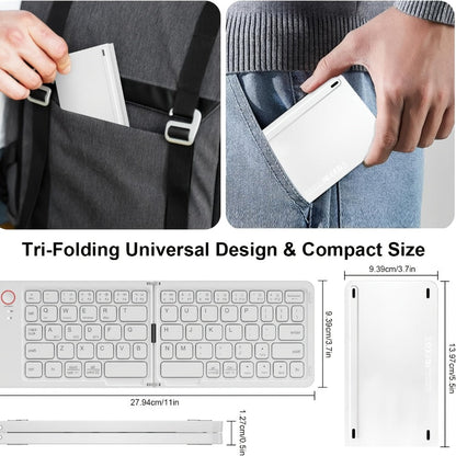 Folding Wireless Keyboard KLZO B023 Dual-Fold Magnetic, Slim Portable Bluetooth Keyboard, Ultra-Long Battery Life