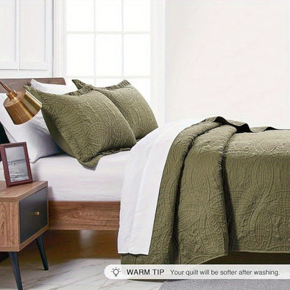 Quilt Set 3 Piece Lightweight Microfiber Bedspread with Pillow Shams – Coin Pattern Coverlet All Season Soft Bed Quilt Full Queen King
