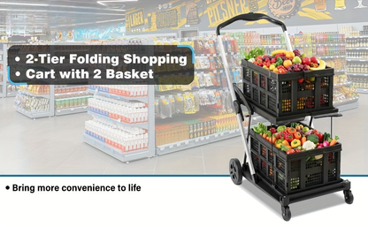 Two Tier Cart with 2 Storage Crates 360° Swivel Wheels, for Garden, Patio and Yard Use, with the Listed Configuration