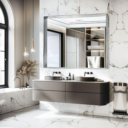 Rectangular Metal-Frame Bathroom Mirror in Black, Gold or Silver with Six Sizes and Dual Orientation
