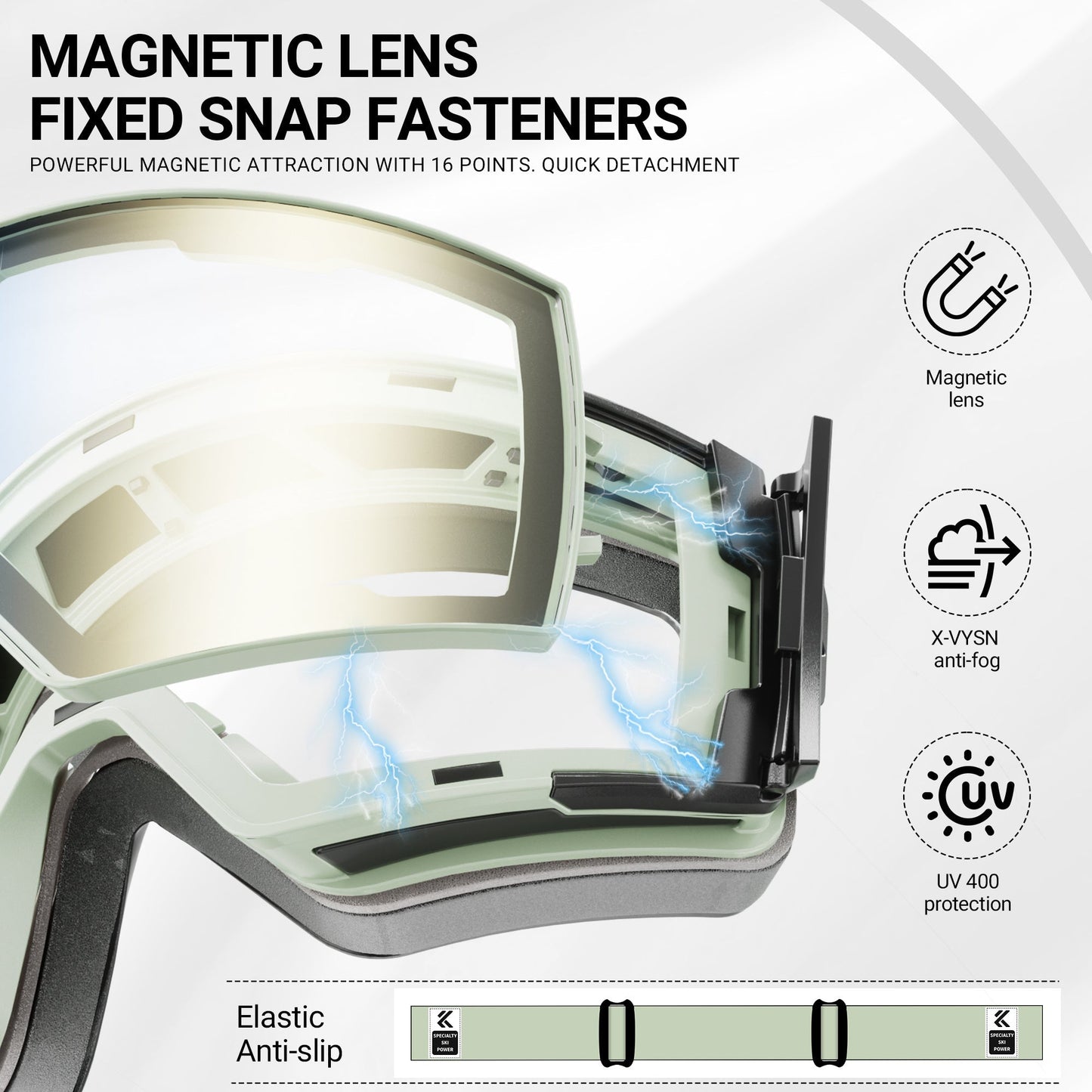 KAPVOE Ski Goggles with Magnet-Attached Interchangeable Lens Interface and Seven K721 Color Codes