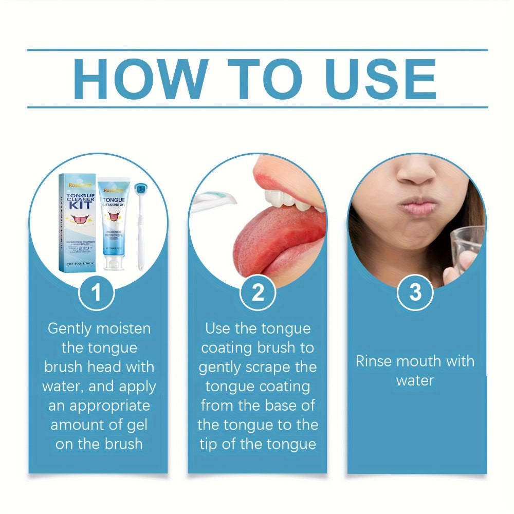 Tongue Cleaner Kit with Probiotic Cleansing Gel & Tongue Brush, Bad Breath Eliminator Fresh Mouth Daily Oral