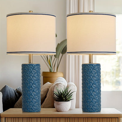 Table Lamp with Ceramic Textured Base, Drum Shade, 9W LED Bulb, Five Colors and Three Color Temperatures