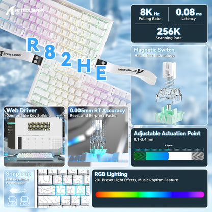 Hall Effect Mechanical Gaming Keyboard Attack Shark R82HE 80%, 0.005mm Rapid Trigger, 8000Hz Polling Rate