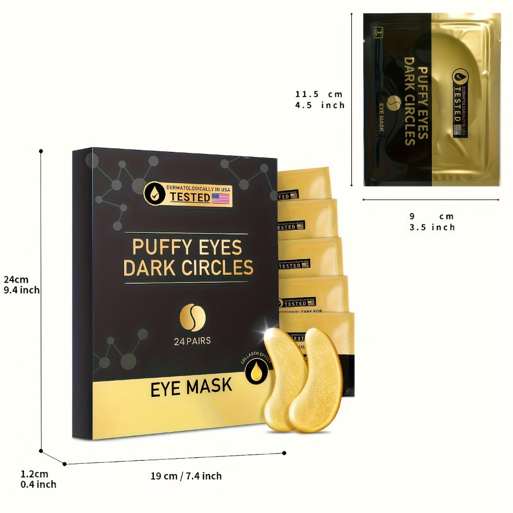 Under Eye Patches 24 Pairs Gold Collagen Hyaluronic Acid Glycerin – Hydrating Eye Mask for Dark Circles Puffiness