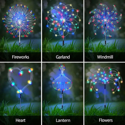 Solar Garden Light Firework Stakes with 8 Modes, 4 or 12-Pack Choices and White or Multicolor LEDs