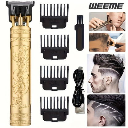 T-Blade Hair Clipper Set for Men – Golden Series USB Rechargeable Trimmer Kit with Guide Combs & Cleaning Brush, 1pc 2pcs 3pcs Options