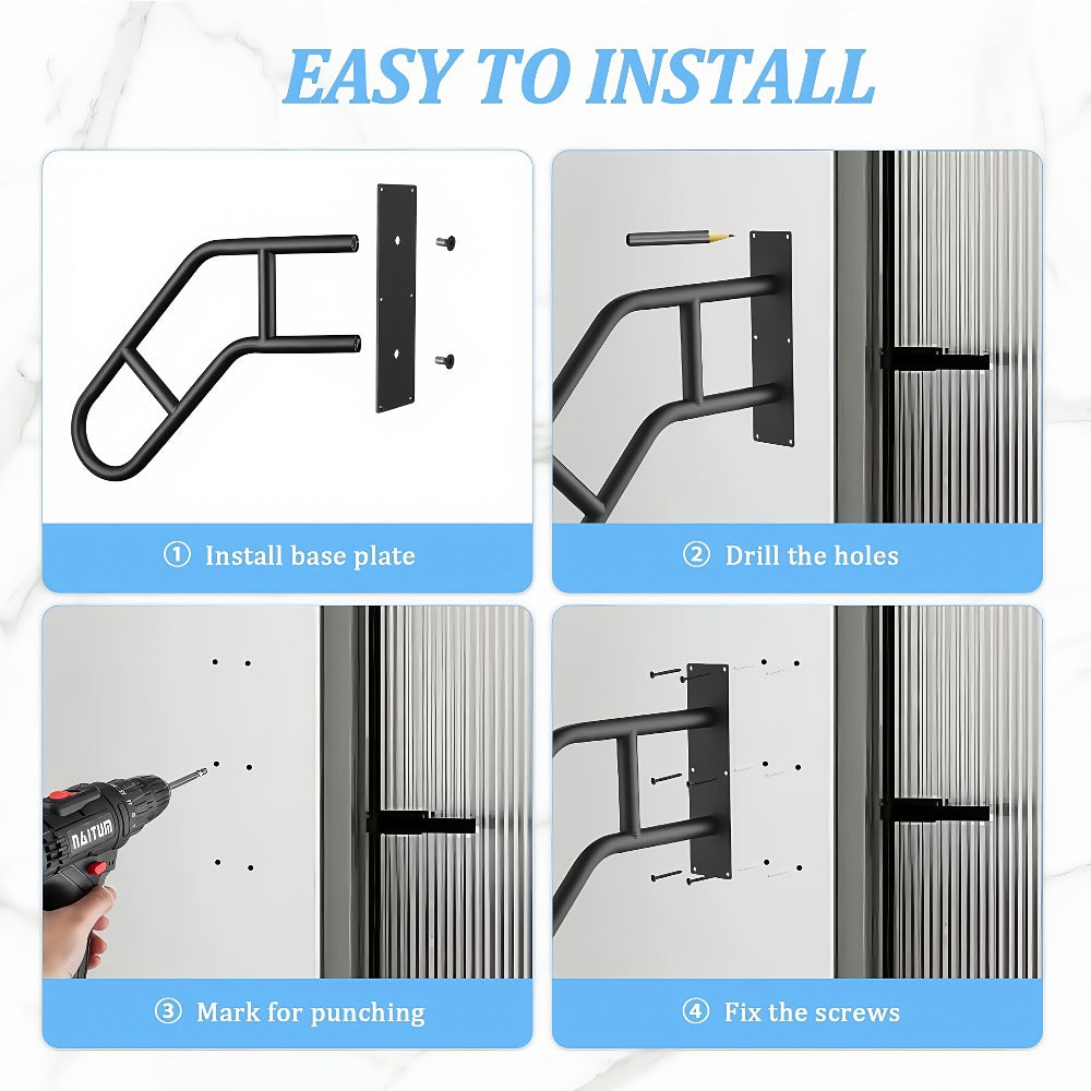 Stair Handrail Outdoor Anti-Slip Wall Mounted for 1-3 Steps, U-Shaped Carbon Steel Grab Bar for Porch