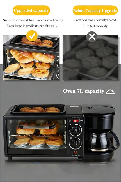 3-in-1 Breakfast Maker Station, Fry Eggs, Toast Bread & Brew Coffee All at Once, Non-Stick Coating