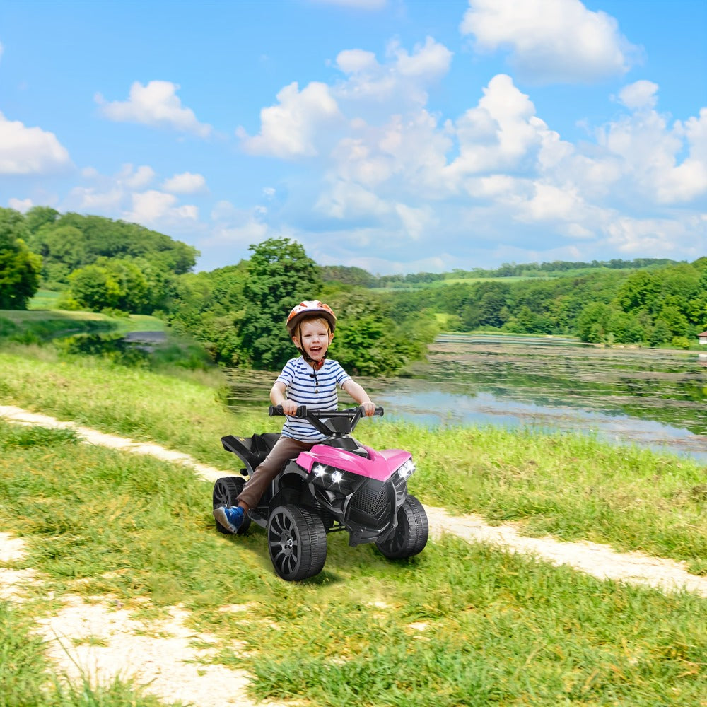 6V Kids Electric Quad ATV Ride-On 4-Wheeler with Headlights Foot Pedal Accelerator Treaded Anti-Slip Tires 1.86 MPH Outdoor Birthday Gift