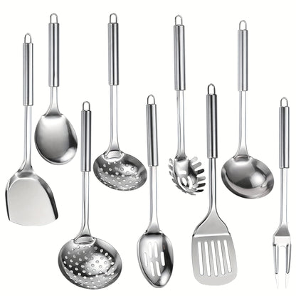 Kitchen Utensils Nine-Piece 304 Stainless Steel Set with Hanging Loops and Mixed Cooking Tools