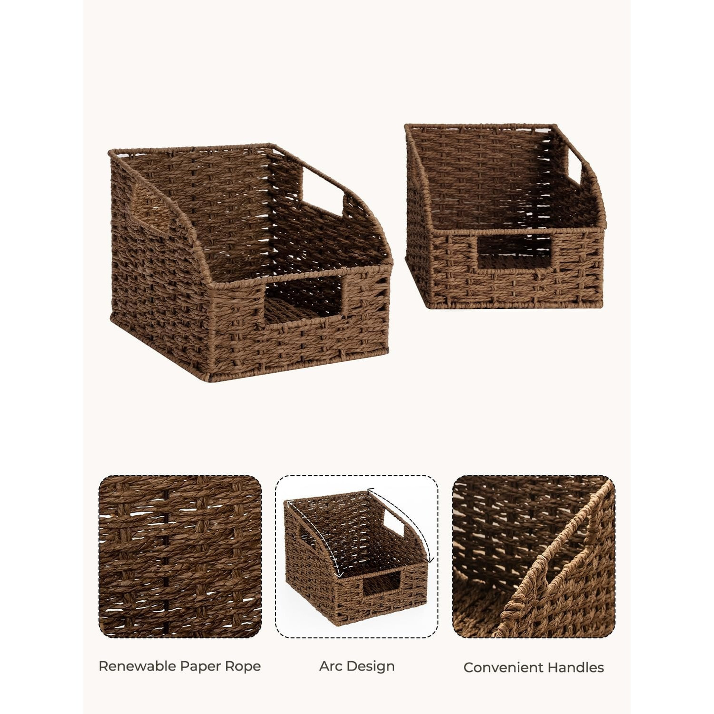 Water Hyacinth Pantry Storage Baskets 2-Pack with Seagrass Options and Integrated Shelf Handles
