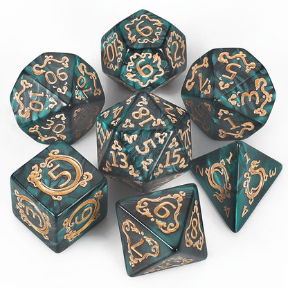 DnD Dice Set 49pcs Dragon Pattern Polyhedral Dice 7 Sets with Pouches with the Listed Color, Size or Set Options for Everyday Use