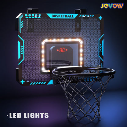 Over Door Basketball Hoop with LED Lights & Electronic Scoreboard, Mini Hoop Set with 4 Balls for Kids Teens Adults