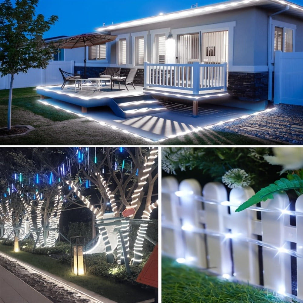 Solar Rope Lights Outdoor, Fairy String Lights with Remote Control 8 Modes 1200mAh Battery for Garden Patio Fence Tree Wedding Party