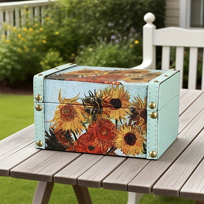 Wooden Storage Box with Lid Vintage Floral Design, Dust-Proof Decorative Trinket Box for Tabletop Jewelry Keepsake Organization