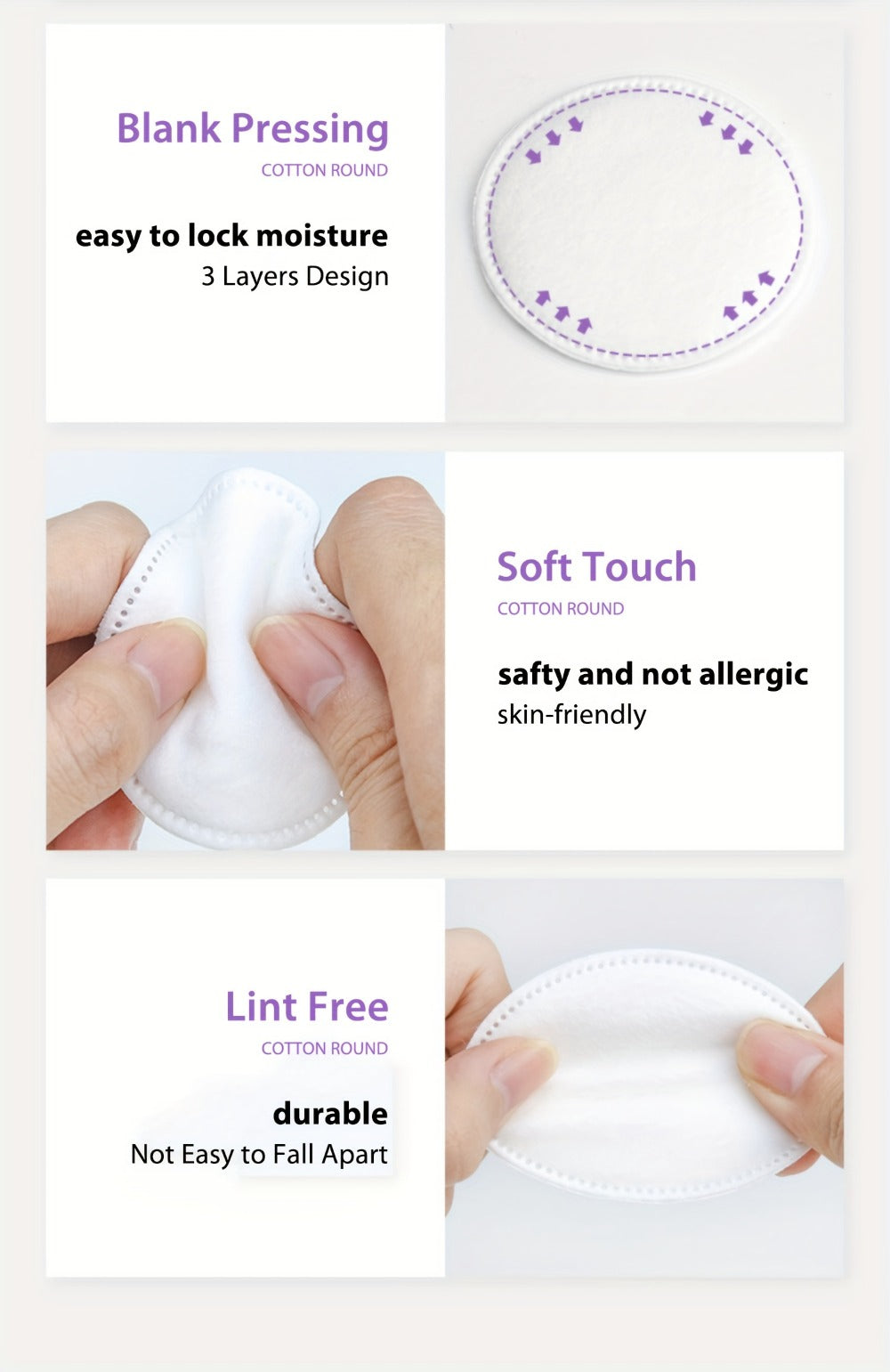Makeup Remover Pads 600 Count Soft Hypoallergenic Lint-Free Cotton Rounds 360 Locking Edge Unscented Absorbent Disposable Face Pads