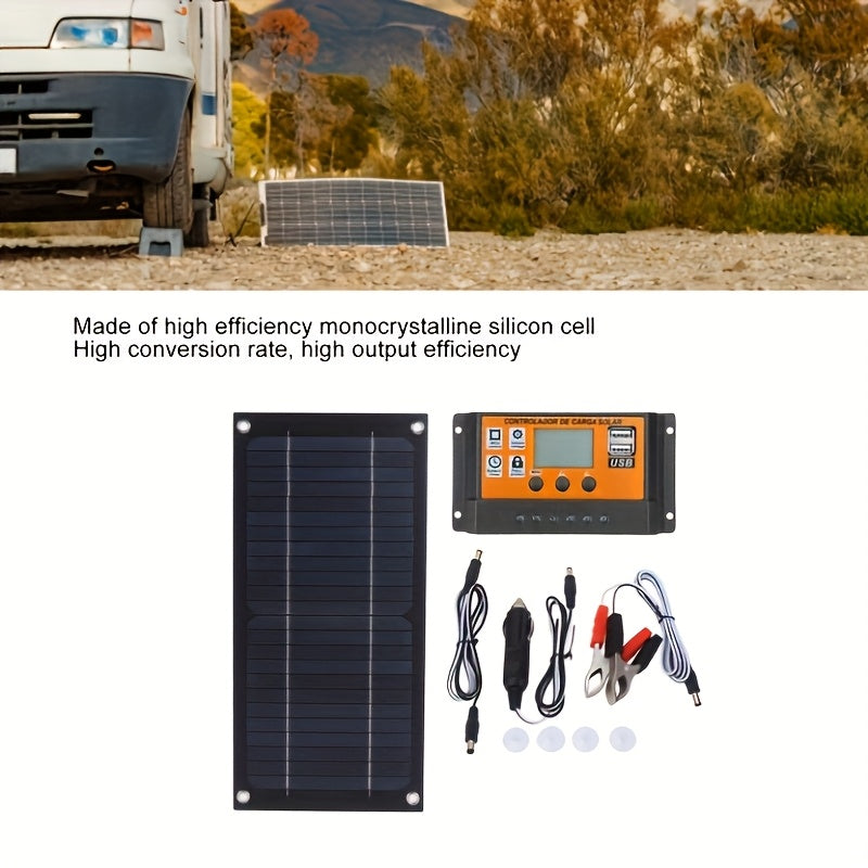 Solar Panel Kit Monocrystalline High Efficiency with 100A Charge Controller Extension Cable Battery Clip Complete Off-Grid System for RV