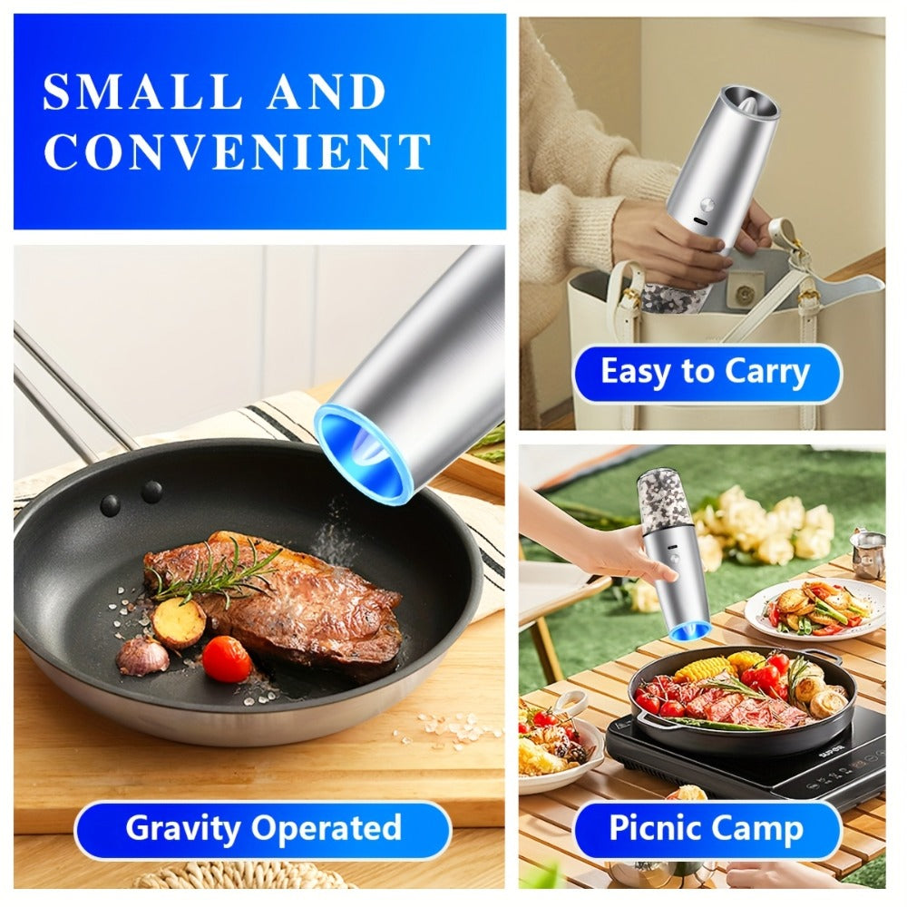 2pcs USB Rechargeable Electric Salt and Pepper Grinder Set with LED Light & Adjustable Coarseness