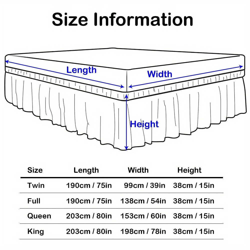 Ruffled Bed Skirt with Adjustable Elastic – Twin Full Queen King, 15-Inch Drop, Machine Washable, 30 Colors