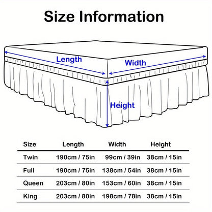 Ruffled Bed Skirt with Adjustable Elastic – Twin Full Queen King, 15-Inch Drop, Machine Washable, 30 Colors