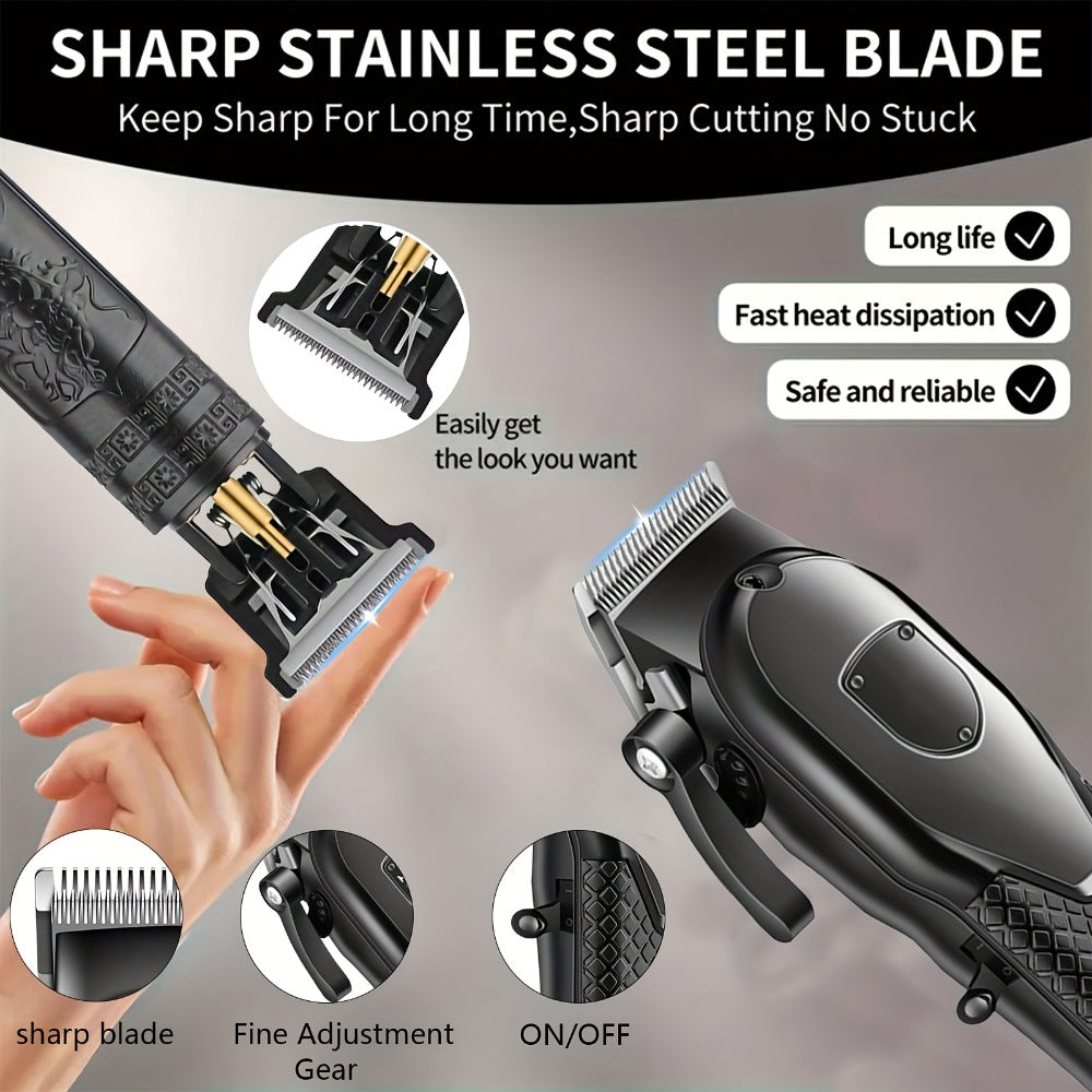 Men's Grooming Set 2 or 4 Piece - Cordless Electric Hair Clipper, T-Shaped Beard Trimmer, Nose Hair Trimmer & Electric Shaver