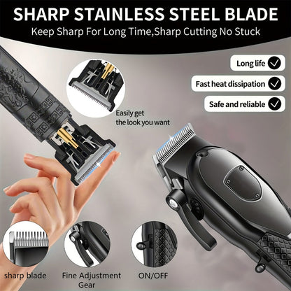 Men's Grooming Set 2 or 4 Piece - Cordless Electric Hair Clipper, T-Shaped Beard Trimmer, Nose Hair Trimmer & Electric Shaver