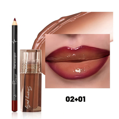Dewy Glass Lip Gloss & Liner Duo – Hydrating Water-Gloss Luminous Finish with 3D Precision Matte Lip Liner