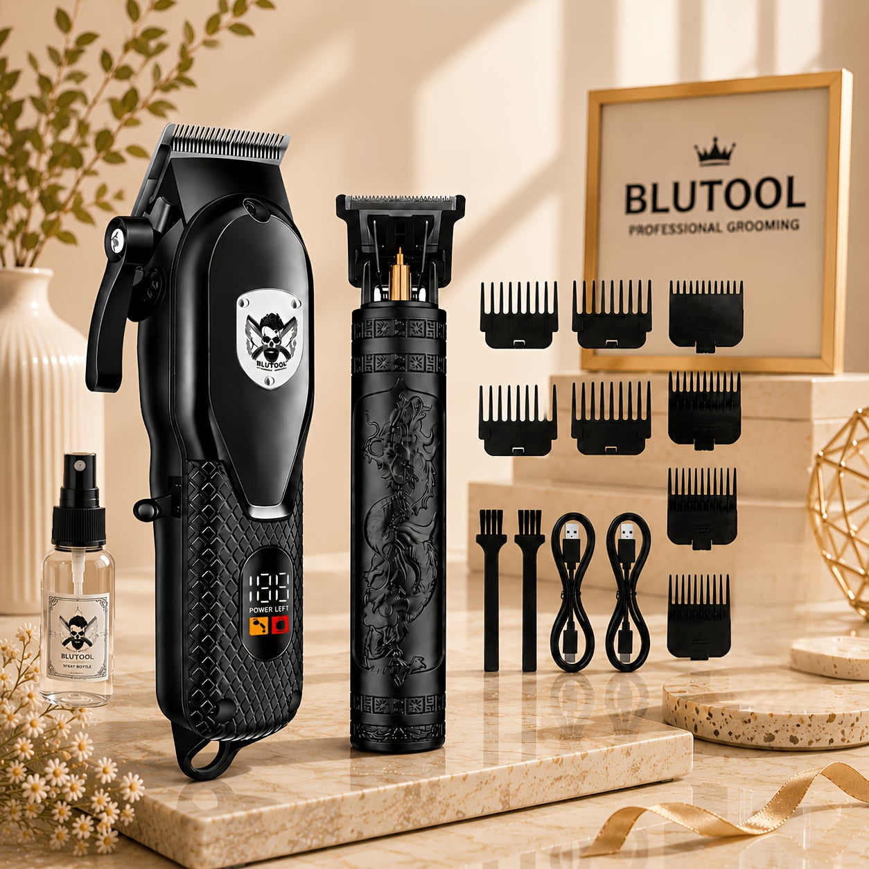 Electric Grooming Kit for Men with LCD Display – Cordless Rechargeable Hair Clipper & Trimmer Set, Home Travel & Car Use