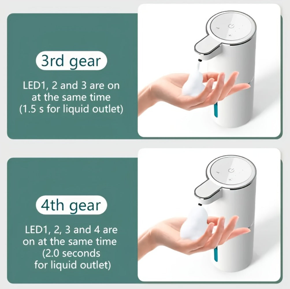 Foam Soap Dispenser Wall Mount Touchless 400ml USB Rechargeable IPX5 4 Adjustable Levels for Home Cooking, Dining and Outdoor Meals