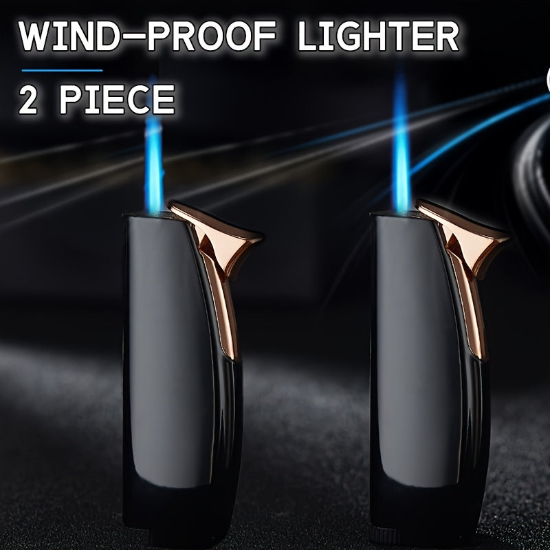Windproof Lighter 2-Pack, Slim Portable Pocket Lighter with Mirror Finish, Refillable Butane Flame