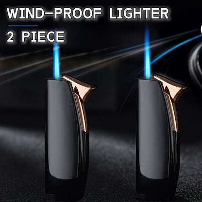 Windproof Lighter 2-Pack, Slim Portable Pocket Lighter with Mirror Finish, Refillable Butane Flame