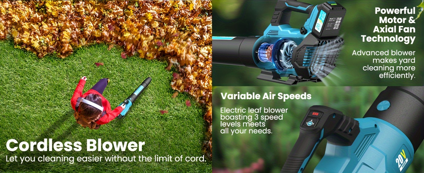 Cordless Leaf Blower 580CFM 160MPH, 2×4.0Ah Battery Powered, 3-Speed Adjustable for Garden, Patio and Yard Use