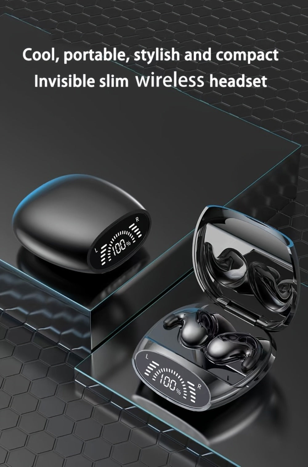 Ultra-Thin Bluetooth 5.3 Sleep Earbuds with Digital Charging Case in Black, Khaki or White