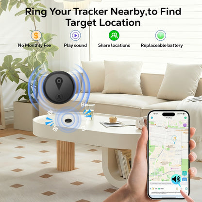 Round Black Smart Item Tracker with Keyring Holder, Two-Piece Case and Single 1pc Checkout