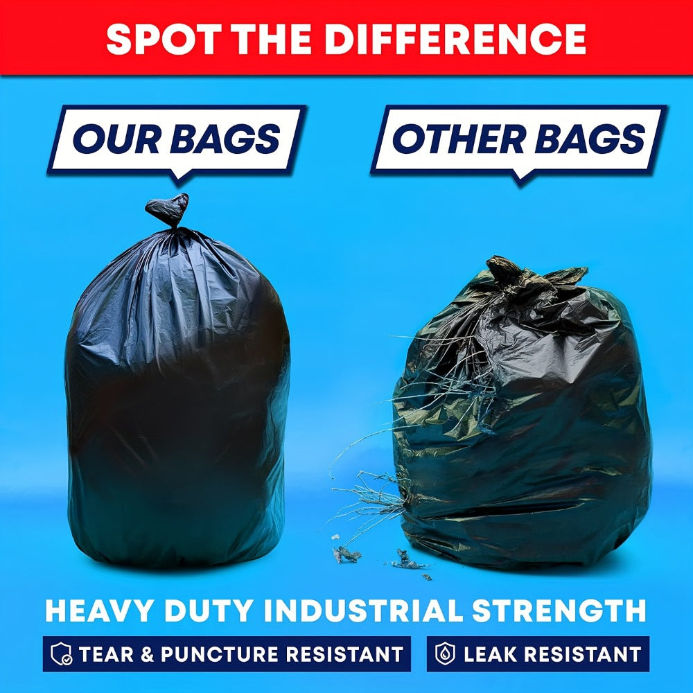 65 Gallon Trash Bags, Extra Large Black Garbage Bags Tear-Resistant Thickened, 25 & 50 Count for Yard Waste