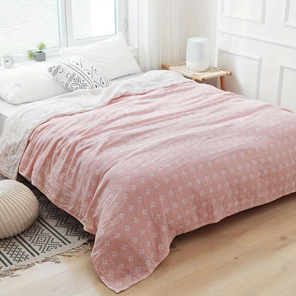 Jacquard Cotton Blanket, Geometric Cross Pattern Pure Cotton Throw, Breathable All Season, 4 Colors