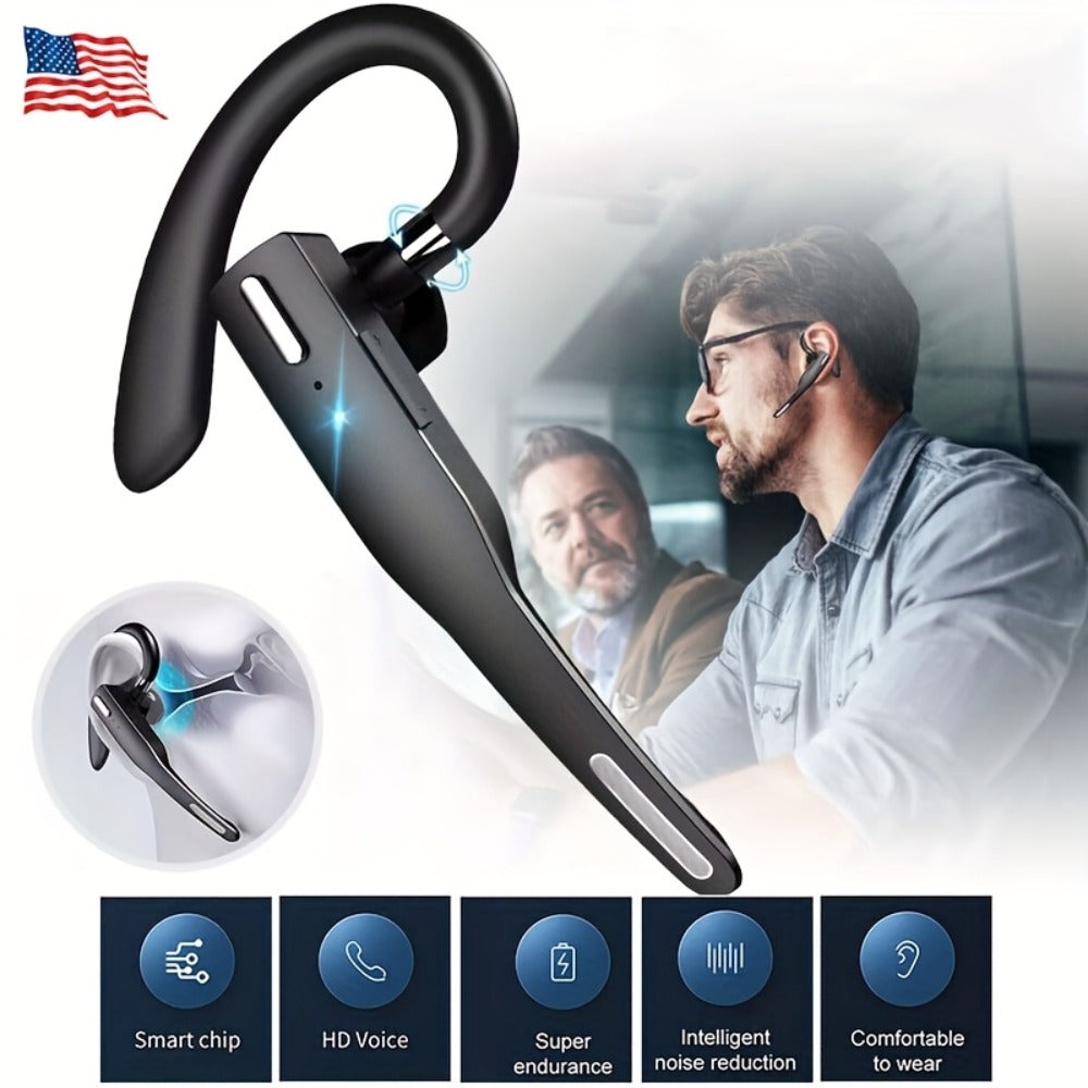 Single Ear Bluetooth Business Earbud with Microphone Call Time 15-Day Standby Rotating for Bedside Audio, Alarms and Room Entertainment
