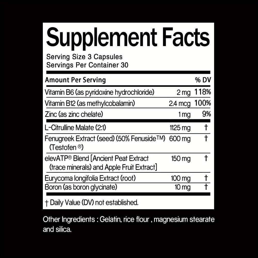 Men's Health & Support Supplement with L-Citrulline, Fenugreek & Vitamin B6 - Testosterone