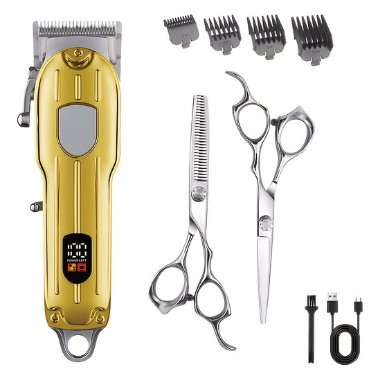 Barber Hair Clipper Kit for Men – USB Rechargeable Digital Size Adjustment, Complete Set with Scissors & 4 Limit Combs