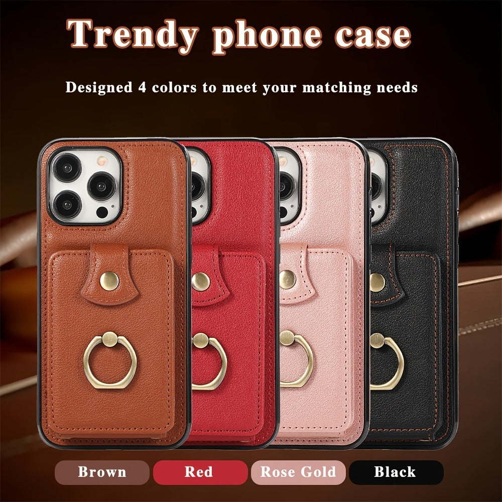 Phone Case Wallet with 2-3 Card Holder and Fold-Out Kickstand for Selected iPhone 12-16 Model Options
