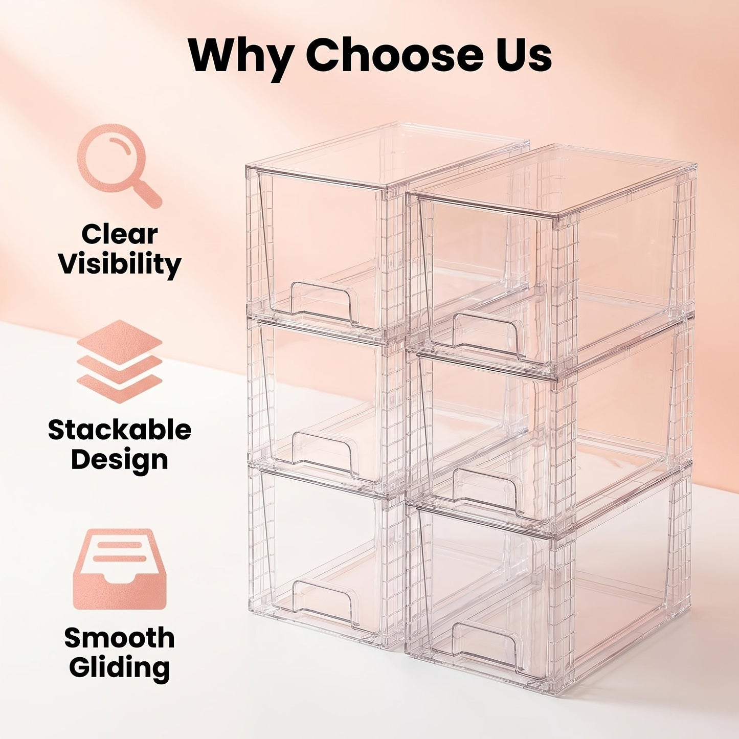 Stackable Storage Drawers Acrylic Drawer Organizer Cabinet | 4/6/8 Packs Plastic Bins for Bathroom Undersink Kitchen Pantry Makeup