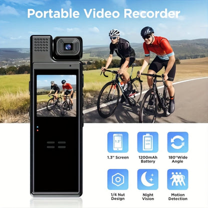 1080P HD Pocket Camcorder with 180° Rotatable Lens, Handheld Body Camera, USB Charging, Compact Smart Recorder for Travel