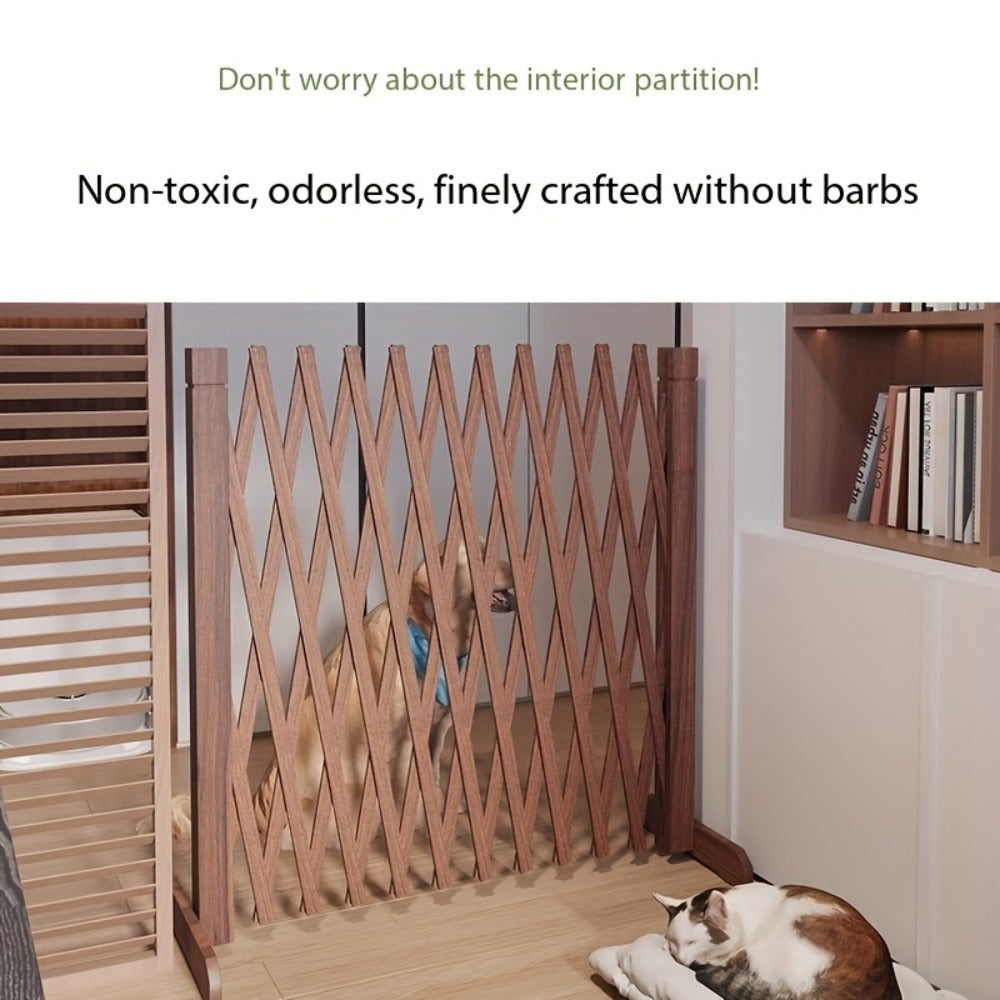 Expandable Wooden Pet Gate Fence Freestanding Retractable Indoor Outdoor Safety Barrier for Entryways, Bedrooms and Living Spaces