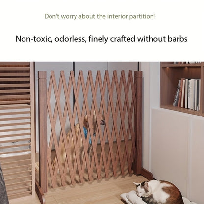 Expandable Wooden Pet Gate Fence Freestanding Retractable Indoor Outdoor Safety Barrier for Entryways, Bedrooms and Living Spaces