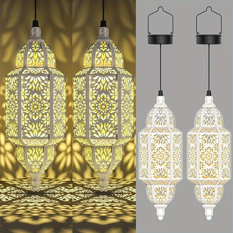 Solar Lanterns Outdoor 2 Pack Moroccan Cut-Out Design Garden Pathway Patio Lantern Lights Gold Purple White Copper
