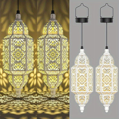 Solar Lanterns Outdoor 2 Pack Moroccan Cut-Out Design Garden Pathway Patio Lantern Lights Gold Purple White Copper
