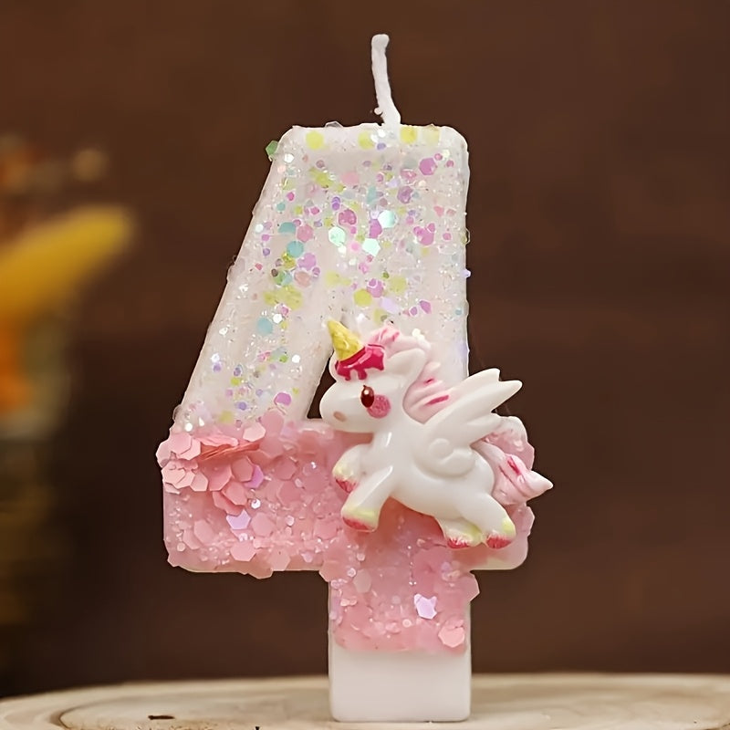 Unicorn Number Cake Topper 0-9 Birthday Party Decoration Glitter Figure Candle Topper for Entryways, Bedrooms and Living Spaces